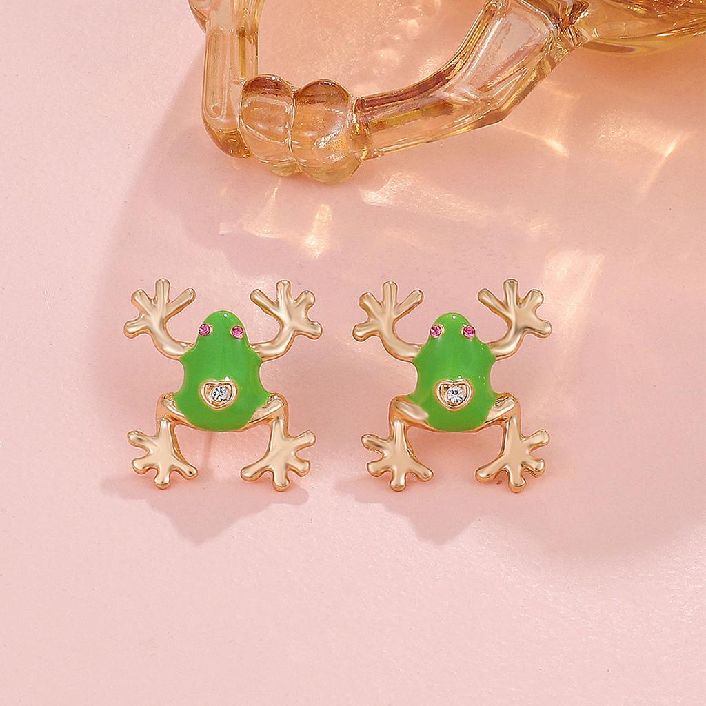 1/2 Pairs Frog-Shaped Earrings Sparking Rhinestones Inlaid