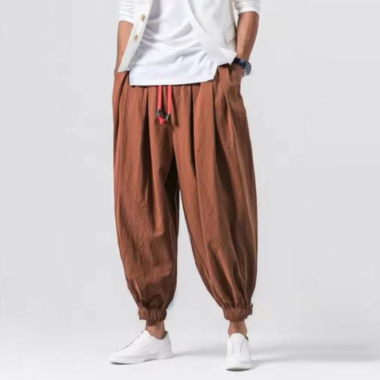 Men Harem Pants Drawstring Waist Baggy Drop Crotch Trousers Casual Loose Trousers with Elastic