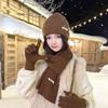 Warm Thermal Knit Cap Solid Color Winter Beanie Hat Neck Warmer Hat Scarf Gloves Set Winter