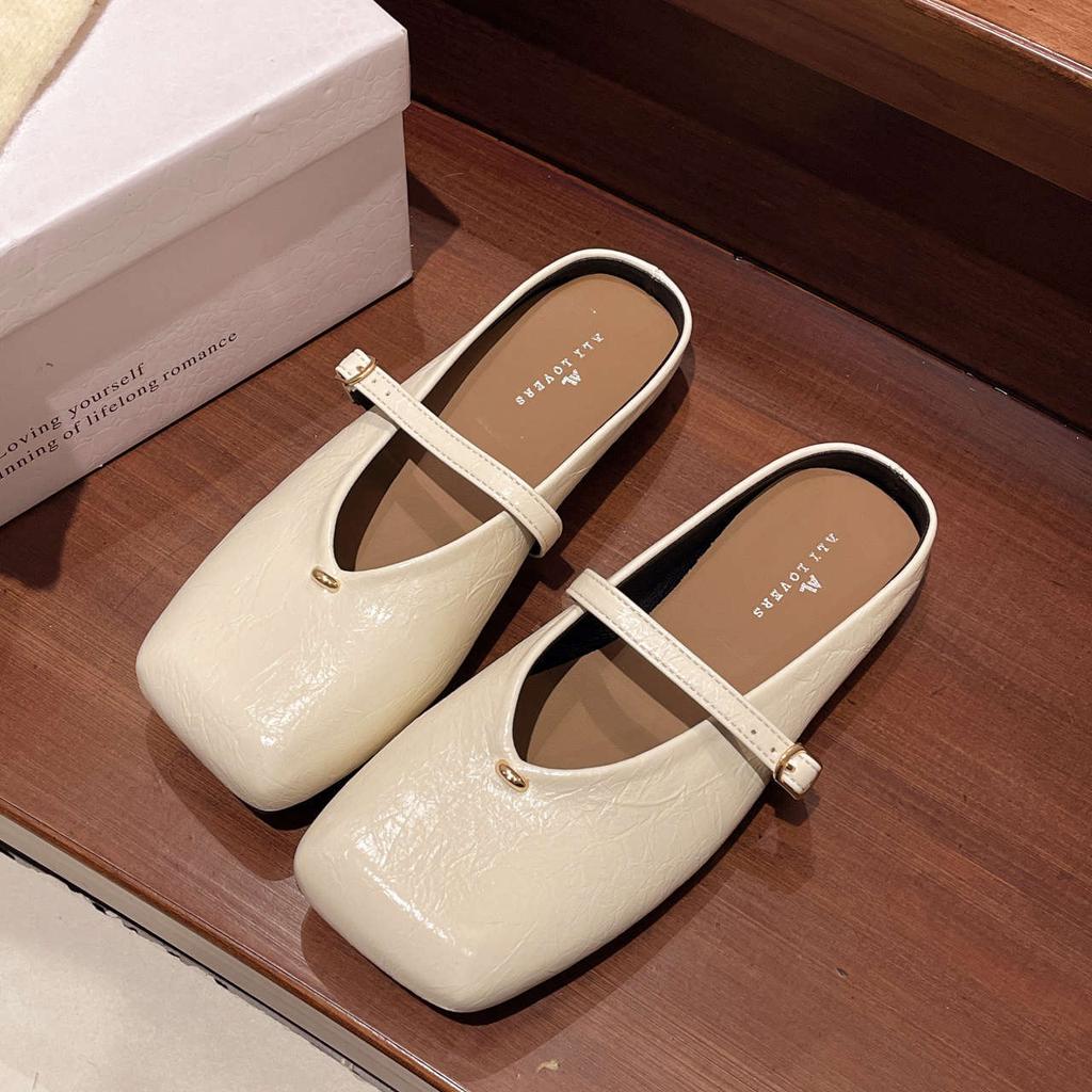 Мэри Джейн на плоской подошве, сумка-голова, полушлепки, женская уличная обувь, весна-лето 2025, новая обувь на мягкой подошве с квадратным носком, сандалии