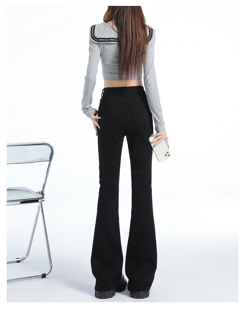 Женские черные джинсы с высокой посадкой и микро-клешем, коллекция весна/осень 2025