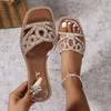 Large Size Hollow Rhinestone One-word Sandals for Women's 2024 Summer New Women's Beach Vacation Slippers