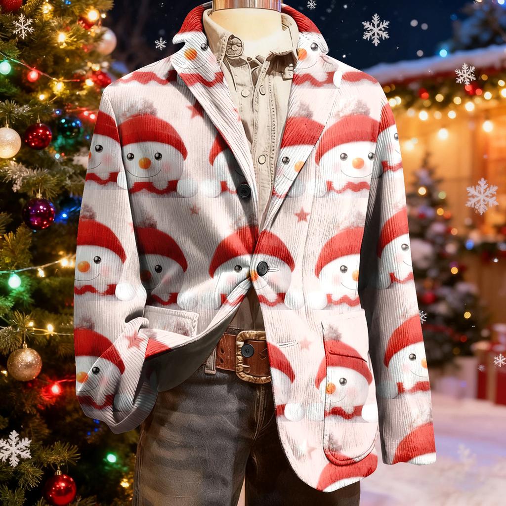 Men's Ugly Christmas Corduroy Warm Pocket Suit Jacket Cardigan Men's Casual Suit