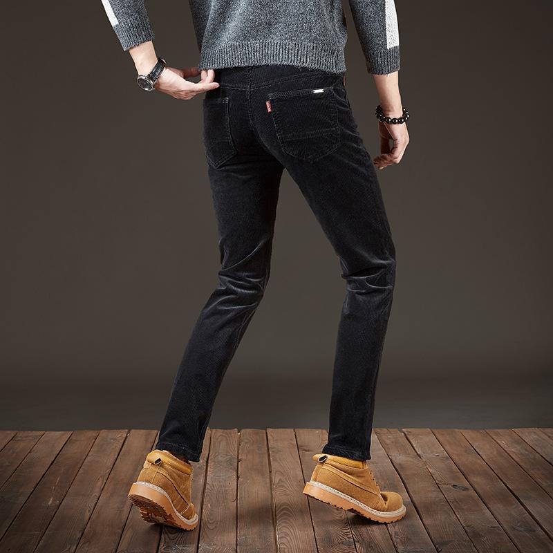 Осенне-зимние вельветовые мужские свободные прямые брюки в деловом стиле, мужские облегающие полосатые бархатные брюки
