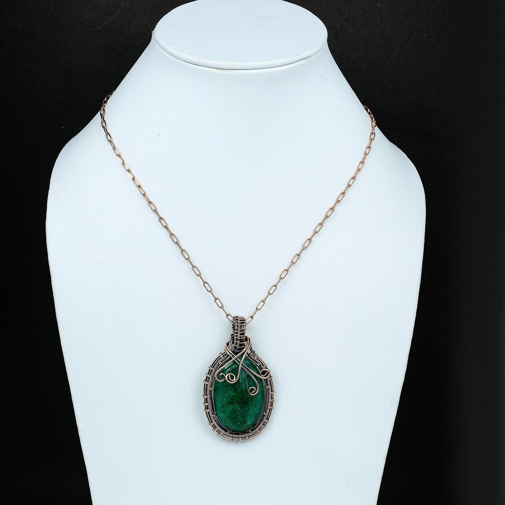 Замбийский изумрудный медный кулон, обернутый медной проволокой, медный изумруд, ювелирное изделие ручной работы, кулон для нее, подарок для матери, ювелирные изделия из драгоценных камней