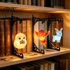 Cozy Cabin Core Table Lamp Hanging Magic Owl Bird Deer Bookend Lamp, Gothic Metal Bookshelf Light, Charming Decoration for Home Vintage Library