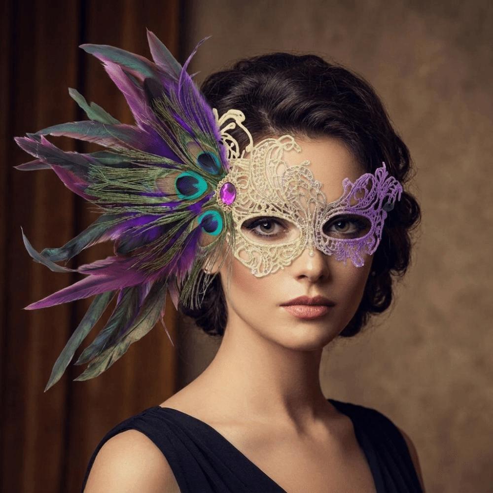 Rhinestone Feather Mask Seductive Style Halloween Festival Party Mask Fancy Masquerade Mask Girl