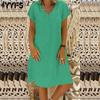 Женская мода лето весна однотонный принт с коротким рукавом и v-образным вырезом свободная талия повседневные платья
