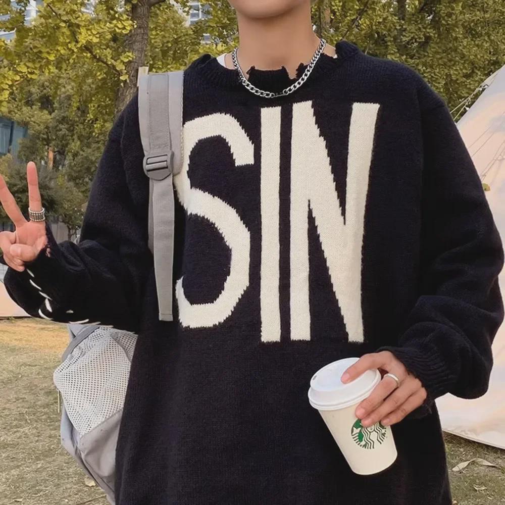 Мужской свитер 2022 года High Street Casual Irregular Destruction