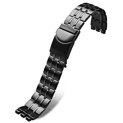ZHUOLEI Ремешок Swatch, 17 мм, 19 мм, 21 мм Металлический браслет из нержавеющей стали (Черный, 21мм)