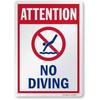SmartSign 3 Inch “Attention - No Diving” Pool Metal Sign, 40 Mil Laminated Rustproof Aluminum, Red, Blue and White, Made In USA
