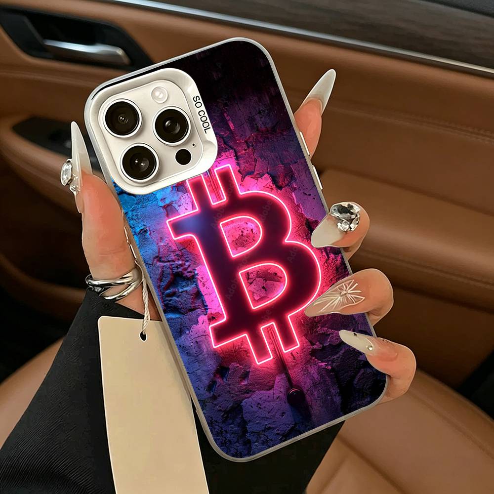 Bitcoin Pattern Art Phone Case For iPhone 11 12 13 14 15 16Pro Max Plus white silver Phone Cover