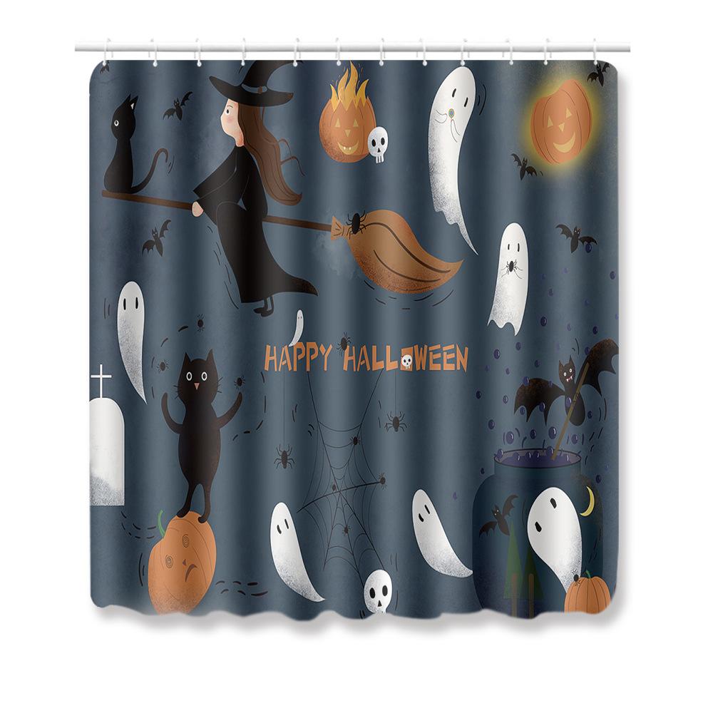 Halloween Shower Curtain Floor Mat Combination Four-Piece Set Kitchen Absorbent Non-Slip Carpet Bedroom Door Mat