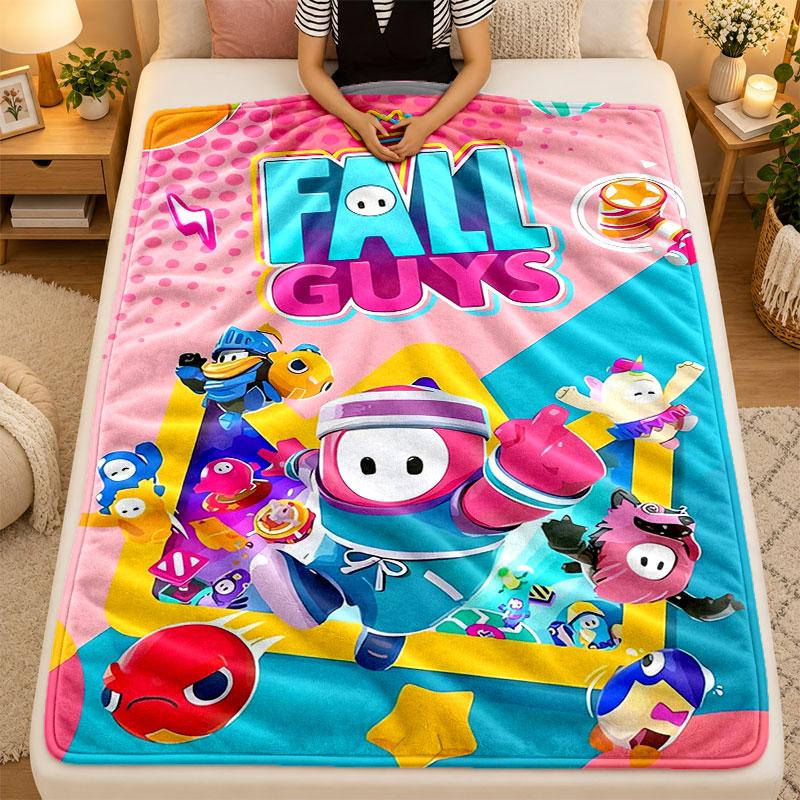 Flannel BlanketFall Guys Warm Soft Throw Blanket for Indoor Sofa Bed Living Room Use