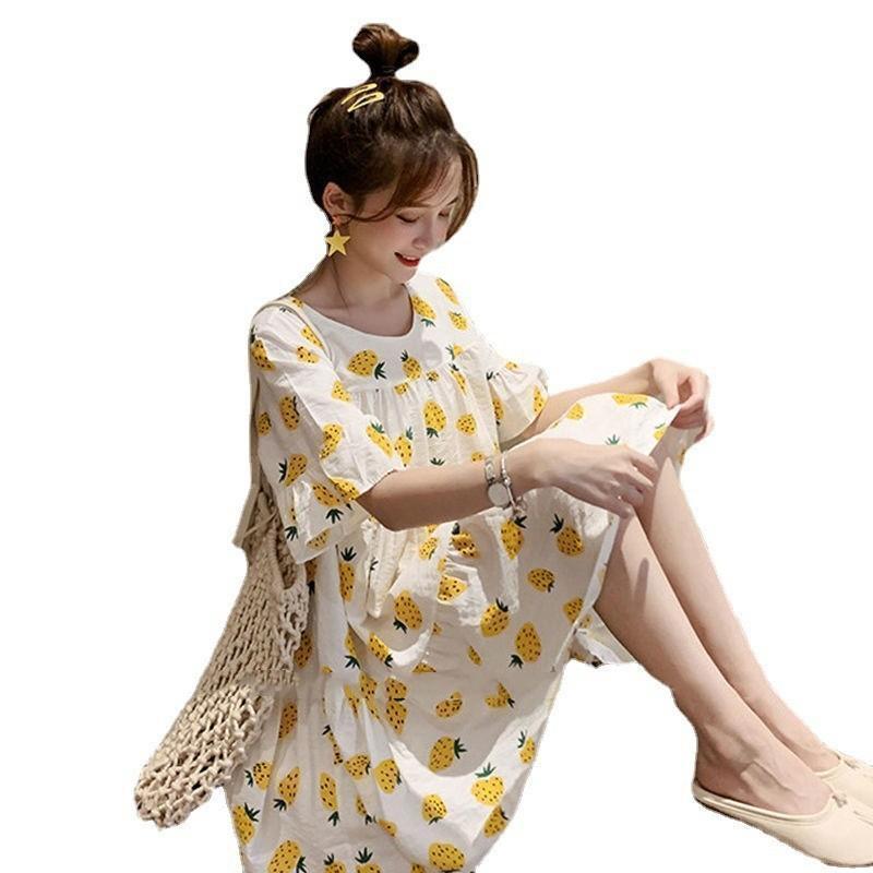 Летнее платье для беременных с цветочным принтом – корейский стиль, ягодный цвет, короткий рукав, свободный крой