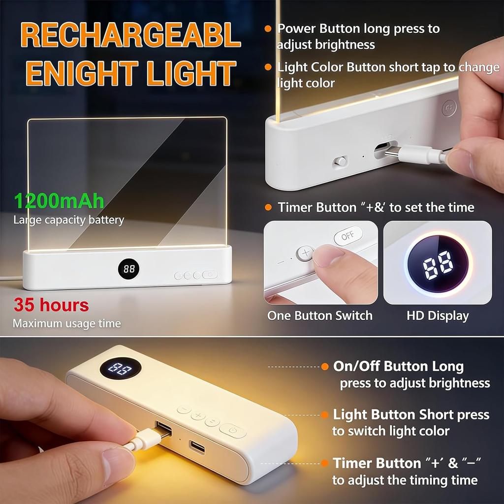 Rechargeable Flat Led Reading Book Light for Reading at Night Treasure Box Dimmable Panel Plate Lamp 3 Colors Timer Full Page Light Eye-Friendly Glow