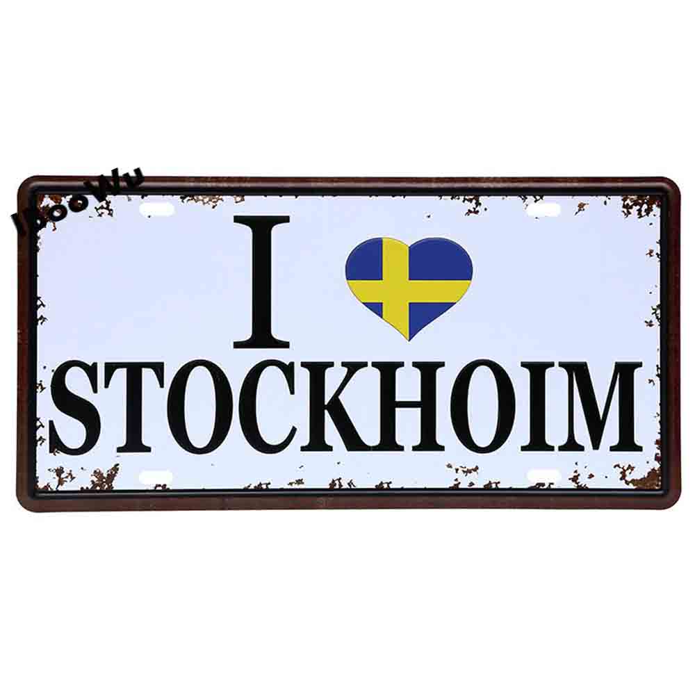 Worldwide Popular City License Plate Poster Vintage Wall Decor North America Metal Tin Sign Plaques Poster 15x30cm