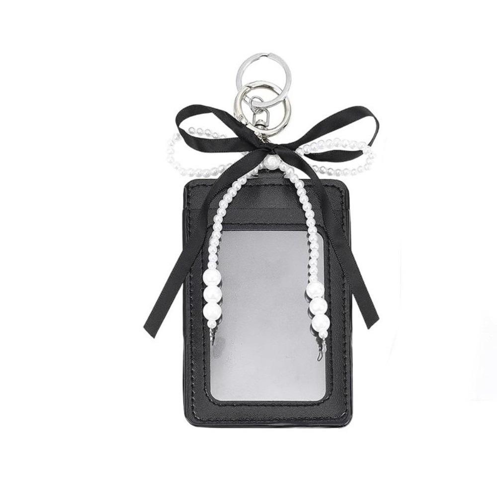 Pearl Short Card Bag PU Leather Bow Card Holder Causal Woman Wallet Lady