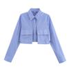 2025 Spring Women's European & American Style Blue Striped Shirt with Versatile Pocket