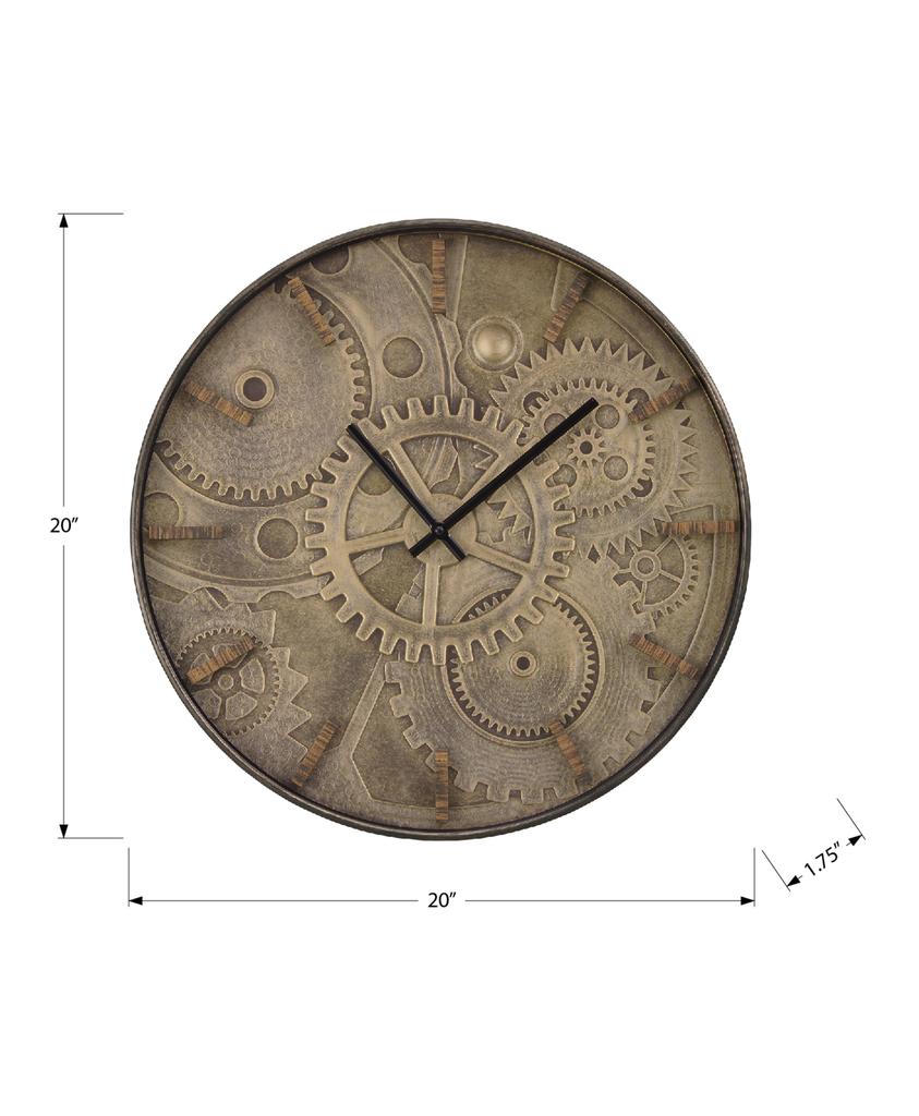 A Statement Making,on-trend 20" Round Wall Clock in a Vintage-look with a Printed Gears Background,just Right for a Transitional