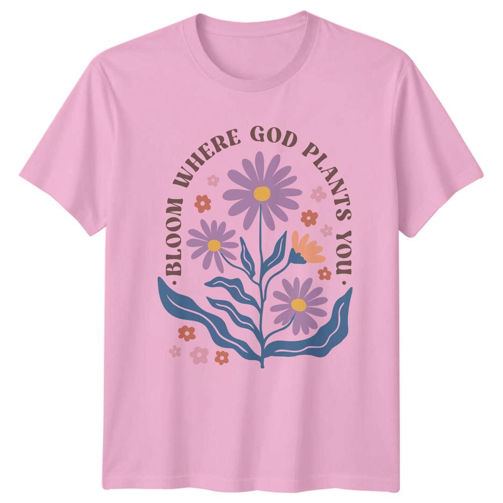 Bloom Where God Plants You Floral Christian Faith TShirt