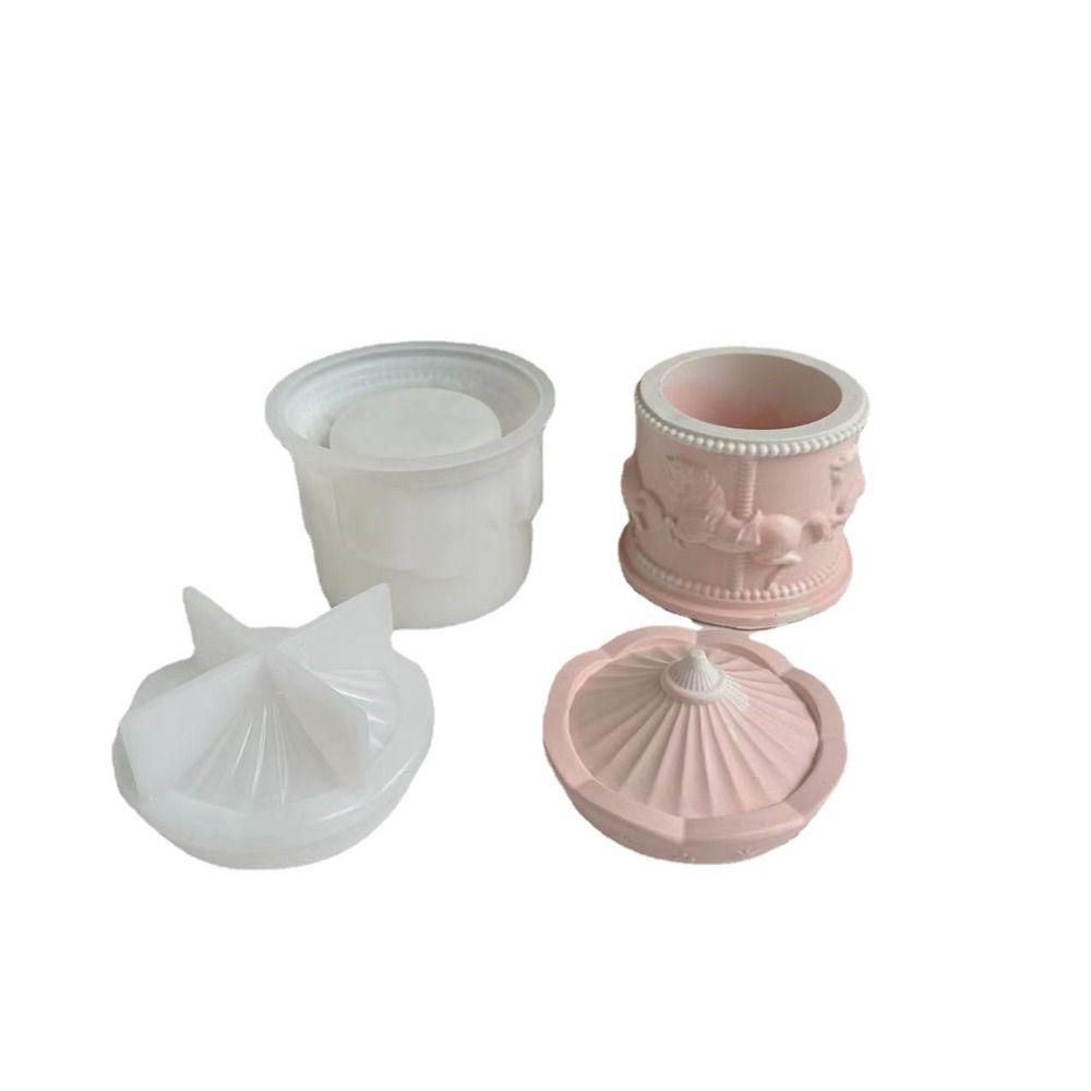 DIY Crafts Carousel Storage Box Mold 3D Candle Cup Molds Epoxy Cement Mould  Home Living Room