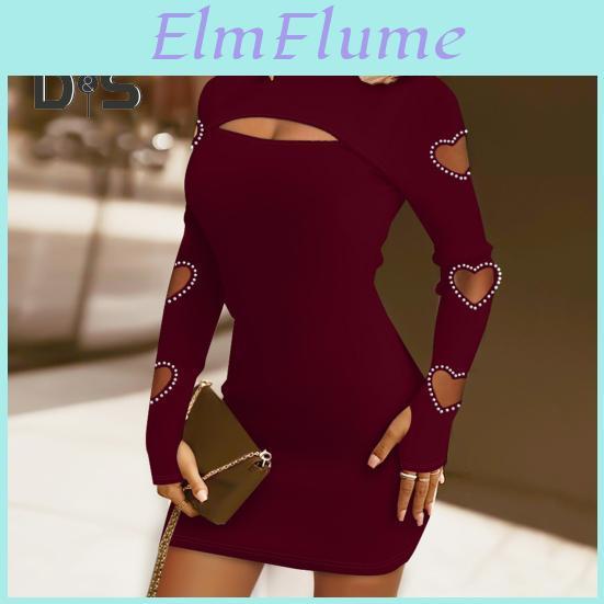 Out Hollow Women Dress Lace Skinny Sheath Solid Color Half High Collar Elastic Soft Flower Applique Cutout Heart Above Knee Mini Dress