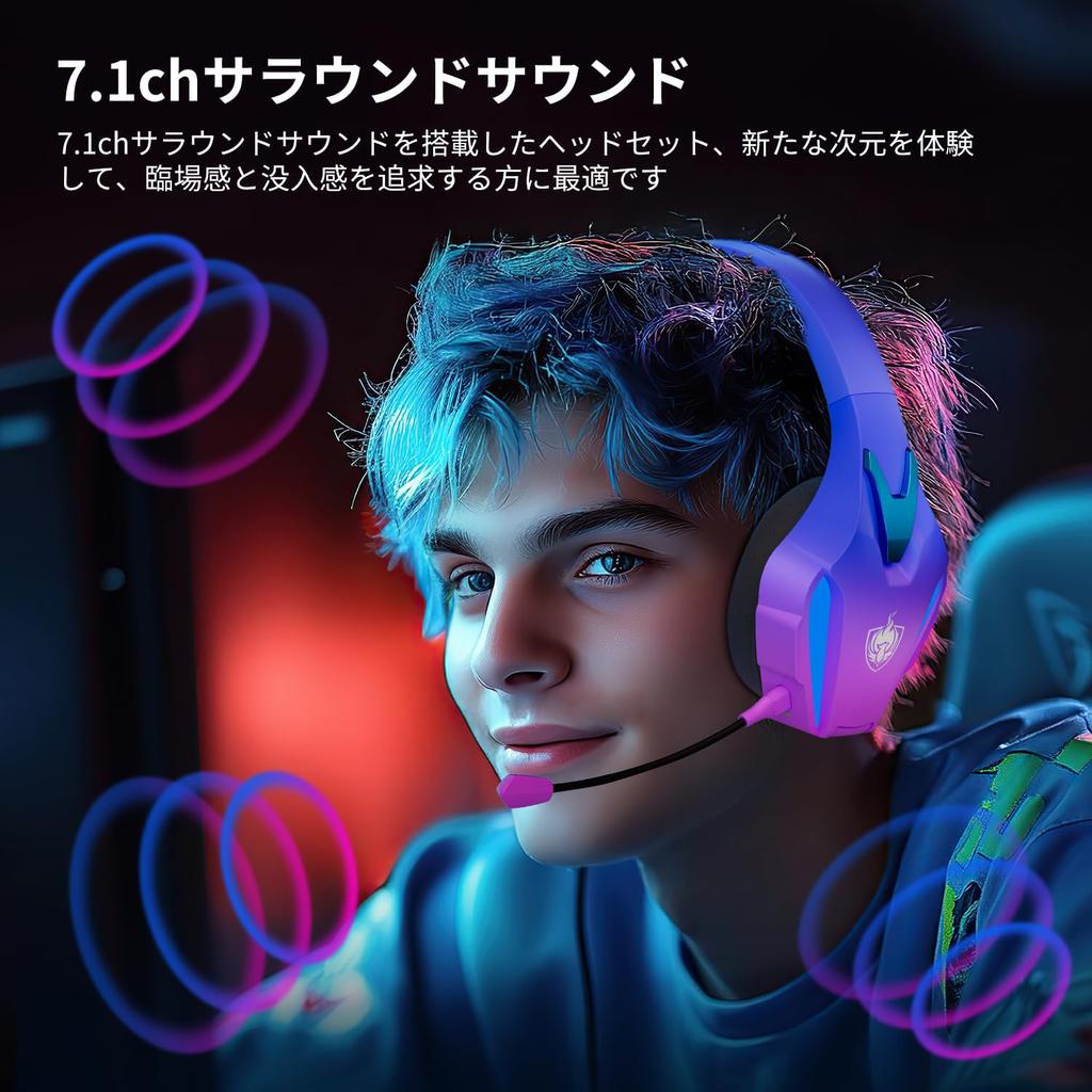 YOTMS Gaming Headset for Wired and Wireless Low USB Sound LED Low Noise Deep Controller PS5, Dual-Use Headphones, Latency, 2.4GHz 7.1, Effects, Light,