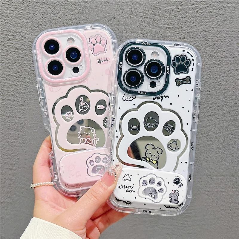 Cute Cat Claw for IPhone16promax Cream Mirror Phone Case Oil Painting for Apple15 Cartoon14