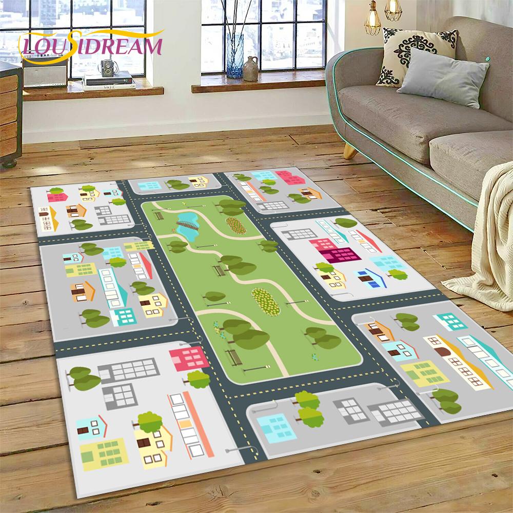 Карта дорожного движения города Взлетно-посадочная полоса Детский игровой коврик Шоссе Игровая комната Ковер, Ковер для гостиной Спальни Дивана Придверный коврик, Нескользящий