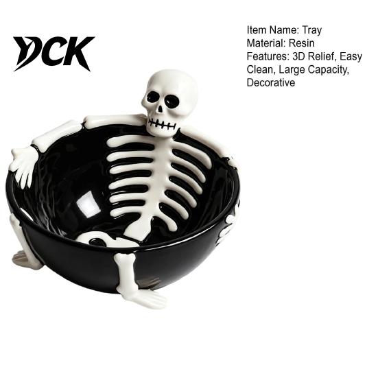 Large Capacity Nut Tray Halloween Skeleton Lounging Tidbit Serveware, 3D Relief Resin Candy Bowl for Event Supplies Snacks Dips, Creative Gothic