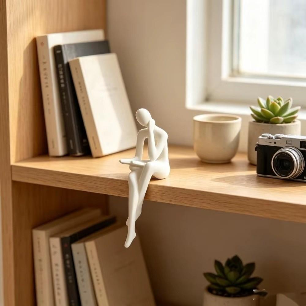 Plastic Edge Sitter Character Sculpture Minimalist Reading Figure Statue  Desktop Decor