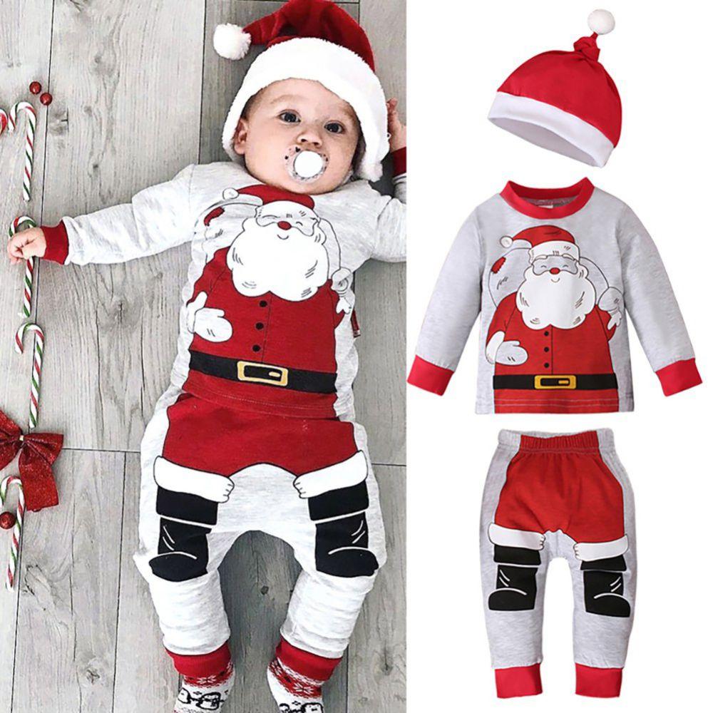 Toddler Baby Santa Outfits Newborn Boys Girls Sweatshirt+Pants+Hat 3pcs Christmas Costume for Xmas Cosplay Party