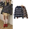 Fall New Women's Clothing French Retro College Style Lapel Polo Collar Contrast Color Stripes Knitwear Sweater