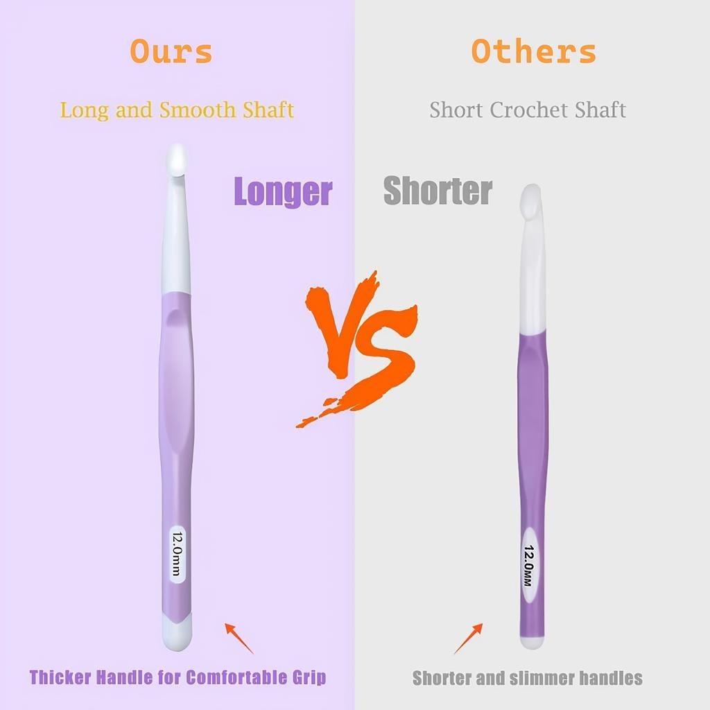 5pcs Large Ergonomic Crochet Hooks Set, 1pc Ergonomic U-Shape Thread Snip, Big Crochet Hooks for Chunky Yarn Size 8.0mm 10.0mm 12.0mm 15.0mm 20.0mm