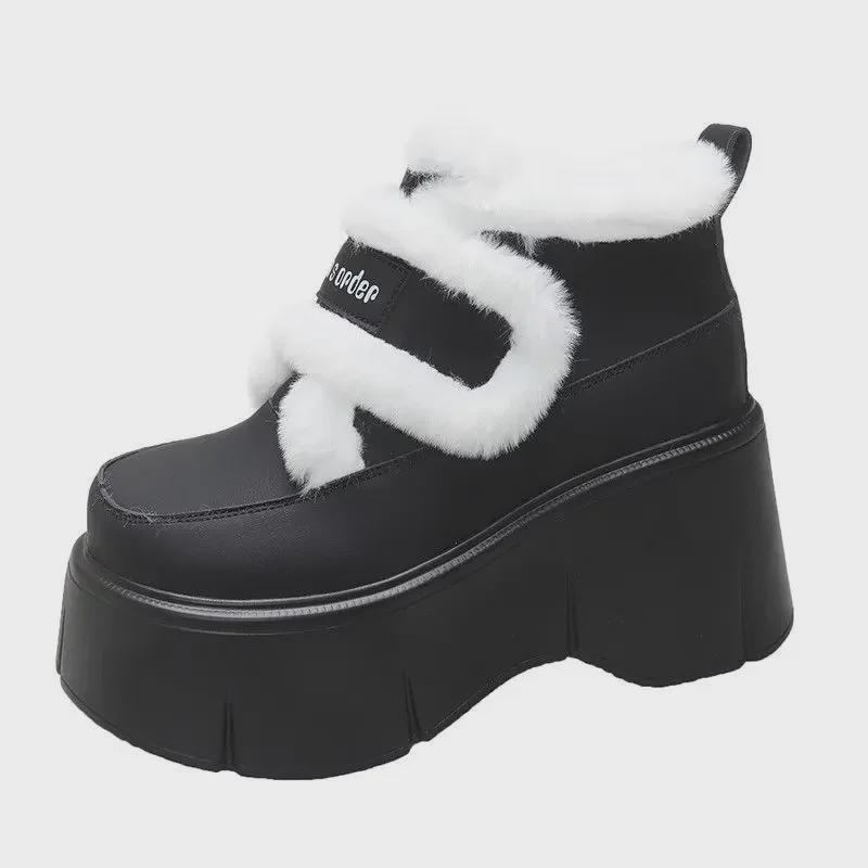 Женские универсальные туфли на платформе из бархата, увеличивающие рост, с застежкой-липучкой, для осени/зимы 2024 г.