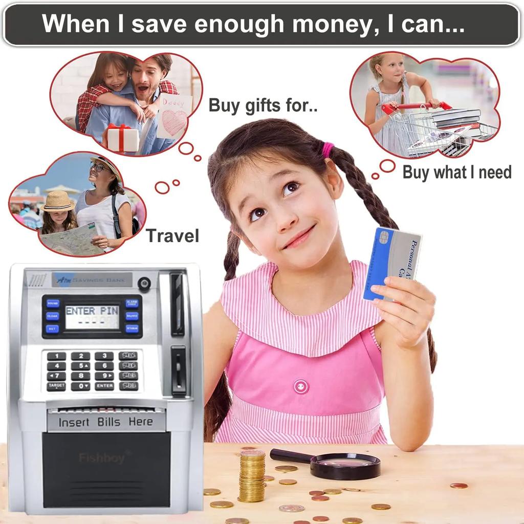 Electronic Piggy Bank ATM Cash Coins Saving Box Password Money Box ATM Bank Safe Box Automatic Deposit Banknote Kids Gift