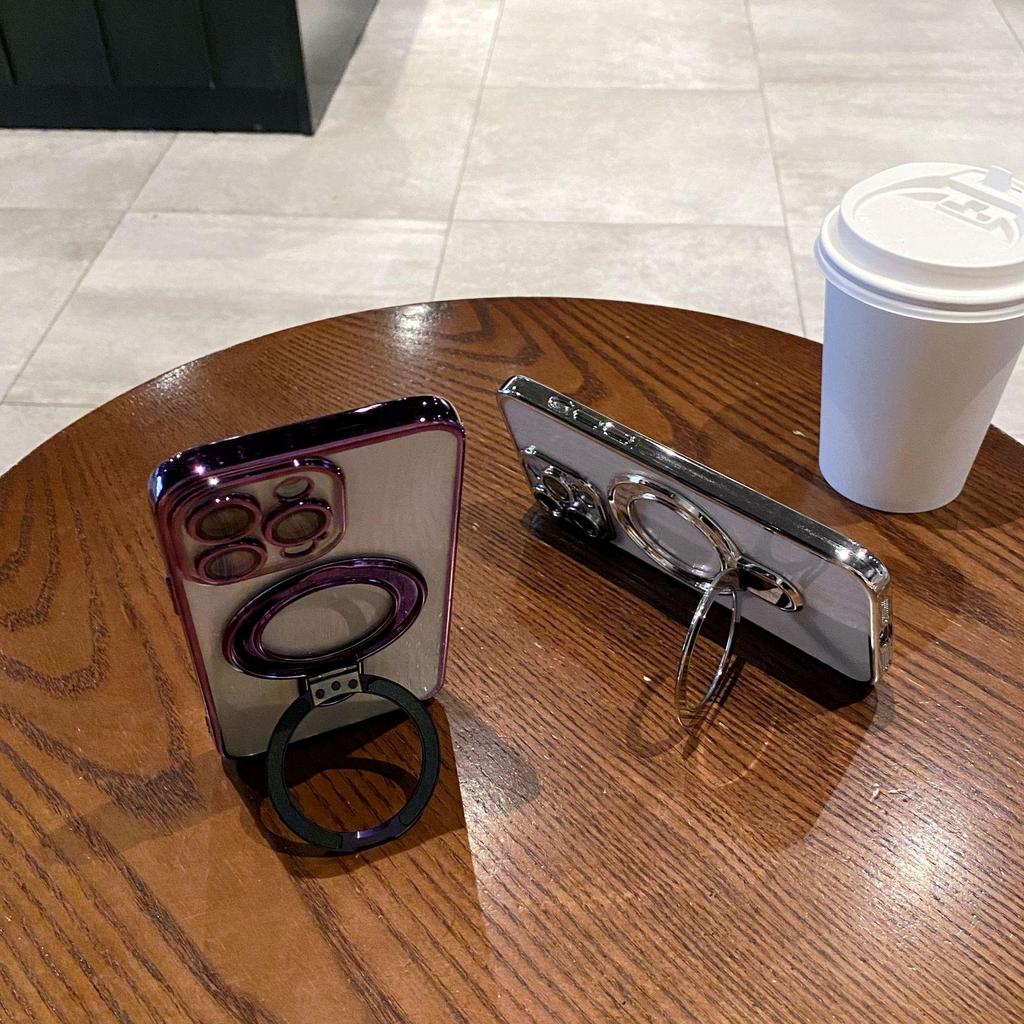 Магнитная подставка-кольцо для iPhone 17/16 Pro Max Гальванизированный мягкий чехол