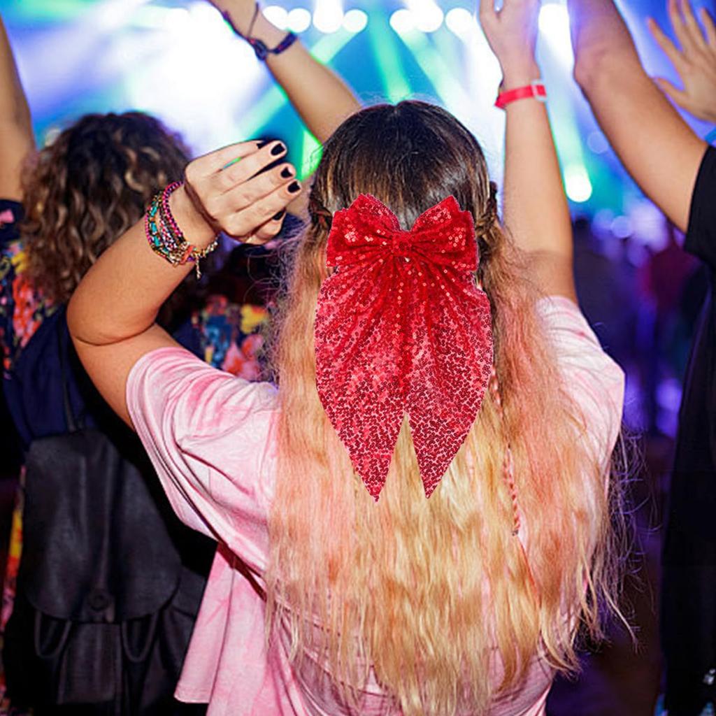 Fashionable Sequined Bow Spring Clip Mesh Ribbon Hair Clip Elegant Christmas and New Year Party Hair Accessory