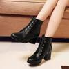 Осень и зима новые ботинки Мартин женские на шнуровке на высоком каблуке с круглым носком большого размера женские ботинки квадратный каблук удобные корейская версия низкие ботинки wome