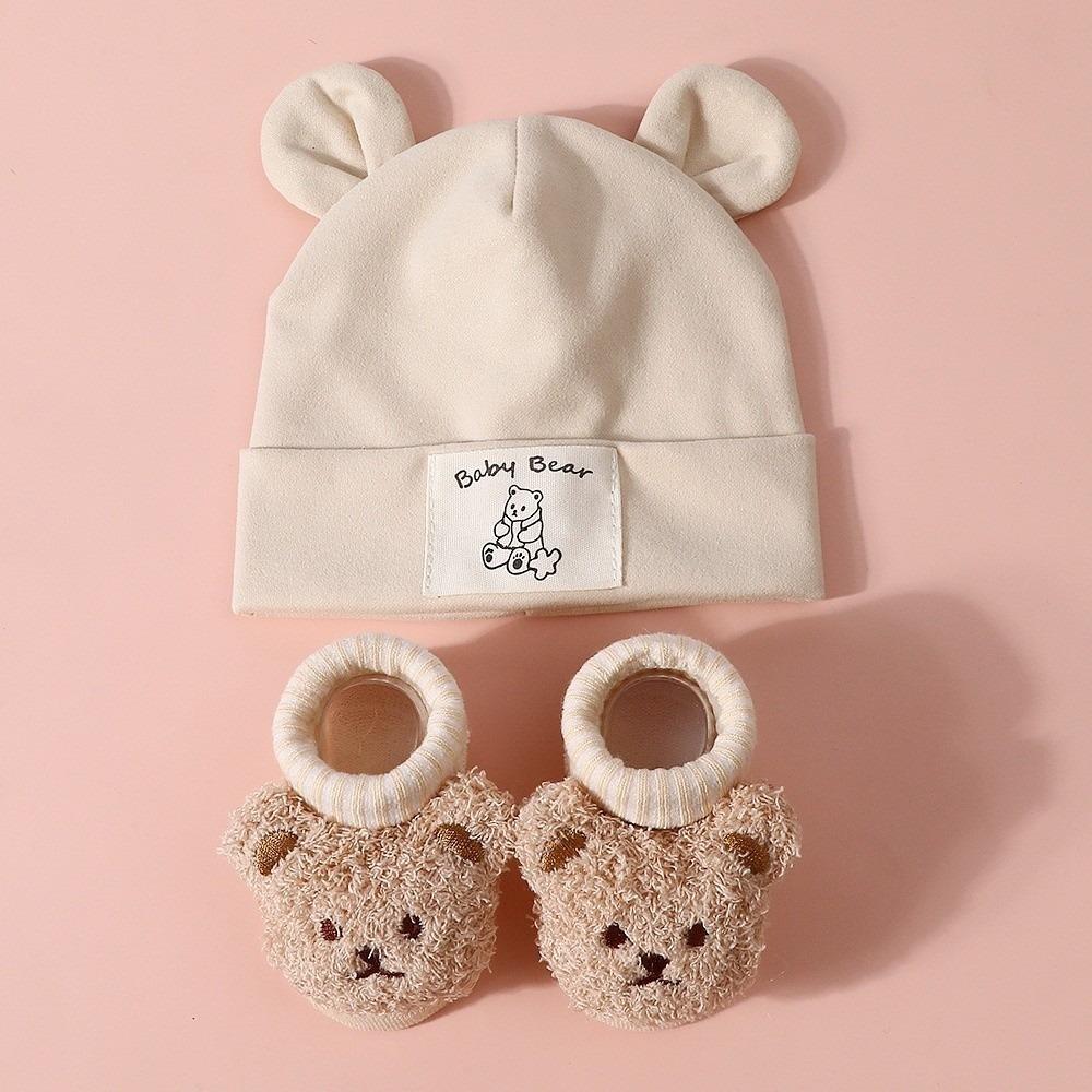 2Pcs/Set Warm Baby Hat Socks Set Soft Infant Cap Socks Cute Baby Turban Socks Autumn Winter