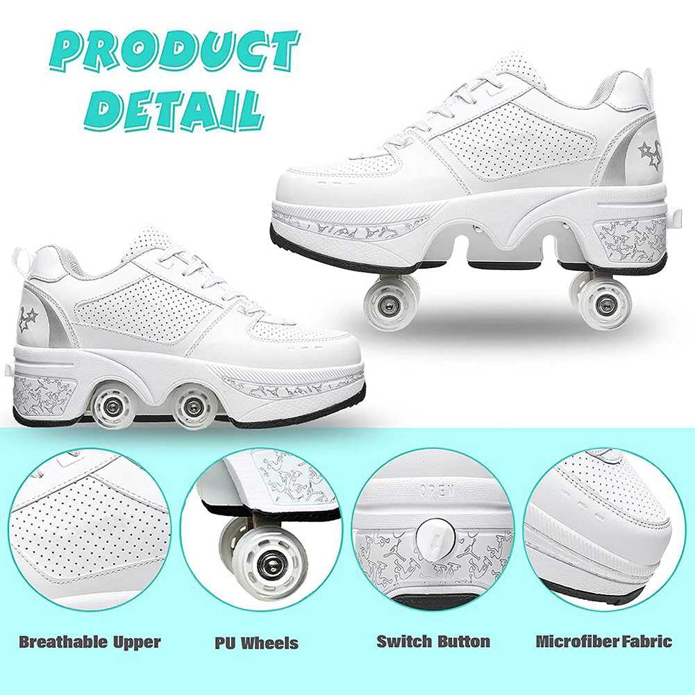 Роликовые коньки Мужская обувь Скейтборд обувь 2-в-1 Parker Shoes Двойные роликовые коньки, многофункциональные 4-колесные двойные скейтборд обувь Взрослые Дети