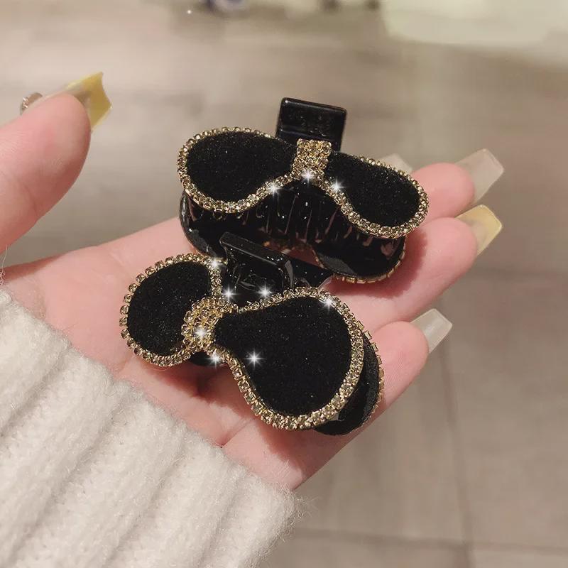 2025 Черная шпилька-бантик со стразами для прически принцессы