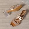 Мода 2025 Лето Новые Шлепанцы Женские с Открытым Носком Модные Уличные Нарядные Кристаллы Блестки Бестселлер Удобные Элегантные Высокие Каблуки