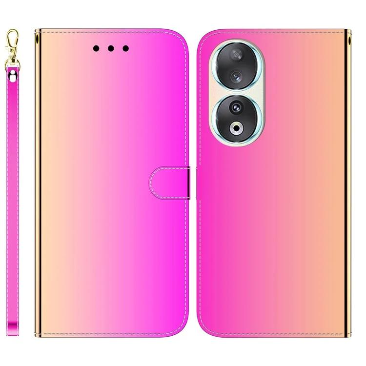 Wallet Phone Case for Honor 90 Mirror-Like Surface PU Leather Stand Flip Cover