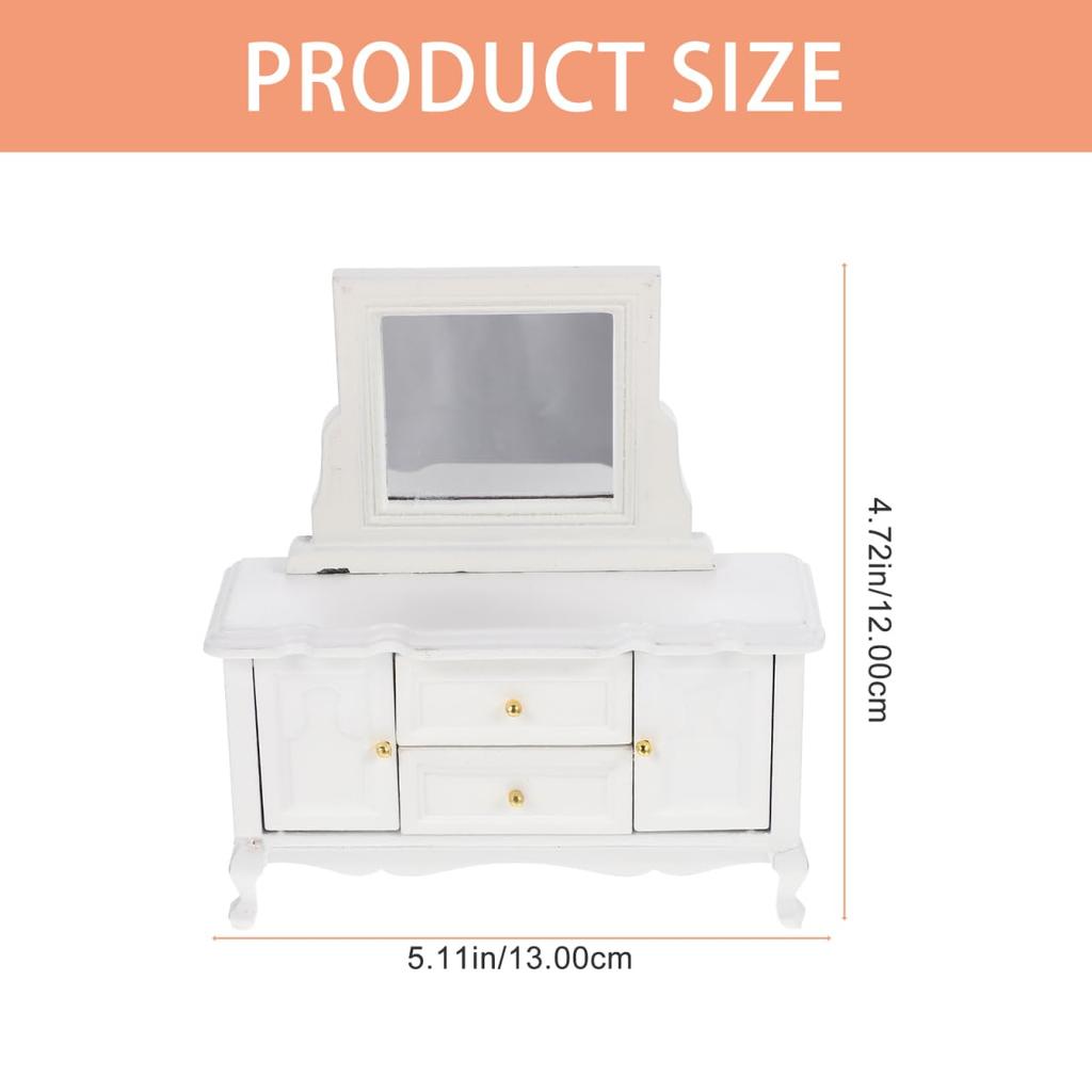 STOBOK Кукольный домик Туалетный столик Миниатюрная мебель Мини-комод с зеркалом Игрушка Ролевая игра Изысканный дизайн Коллекция мебели Дисплей Миниатюра