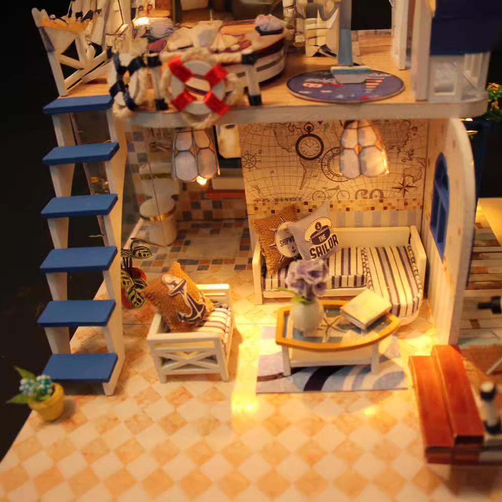 Кукольный домик, набор для сборки, деревянная головоломка, модель здания, игрушка, украшение спальни с мебелью, деревянный кукольный домик