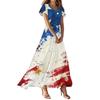 Женские повседневные модные платья с принтом ко Дню независимости, платья с коротким рукавом и V-образным вырезом
