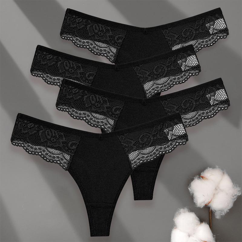 4PCS/Set Sexy V-Waist Women Cotton G-string S-XL Lace Lingerie Panties Thongs Femme Underwear Girls Underpant Intimates