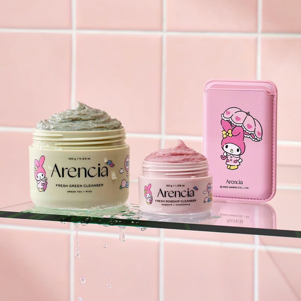 [ограниченный план My Melody] очищающее средство Arencia Fresh Green 120 г(+ шиповник 30 г + футляр для карт)